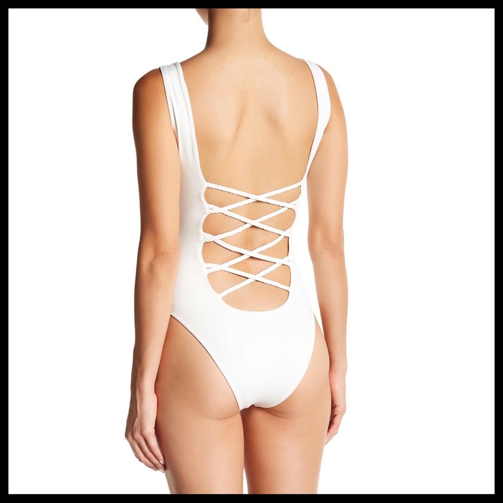 WHITE LACEUP ONE-PIECE SWIMSUIT MONOKINI A2C - Picture 2 of 8